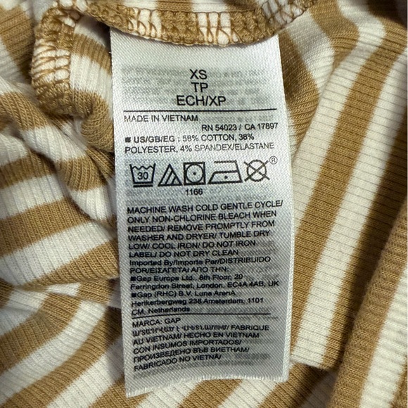 GAP Mock Neck Puff Sleeves Ribbed Tan and White Striped Long Sleeve Top - Picture 9 of 9